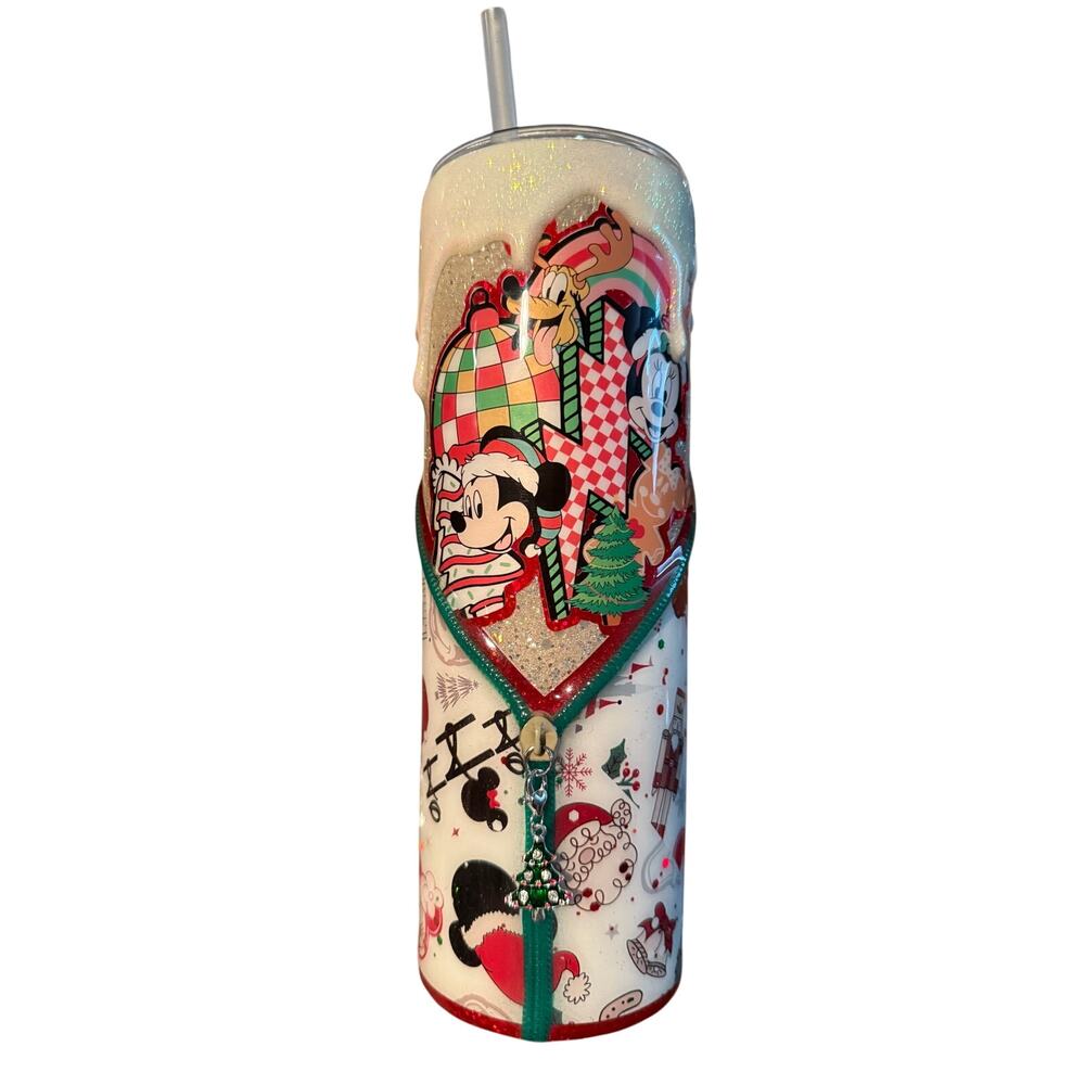 Disney Inspired Custom Mickey and Friends Christmas Holiday Snow Tree Tumbler